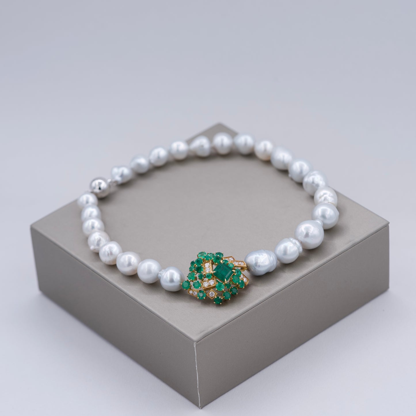 Emerald Clasp & Baroque South Sea Pearl Necklace