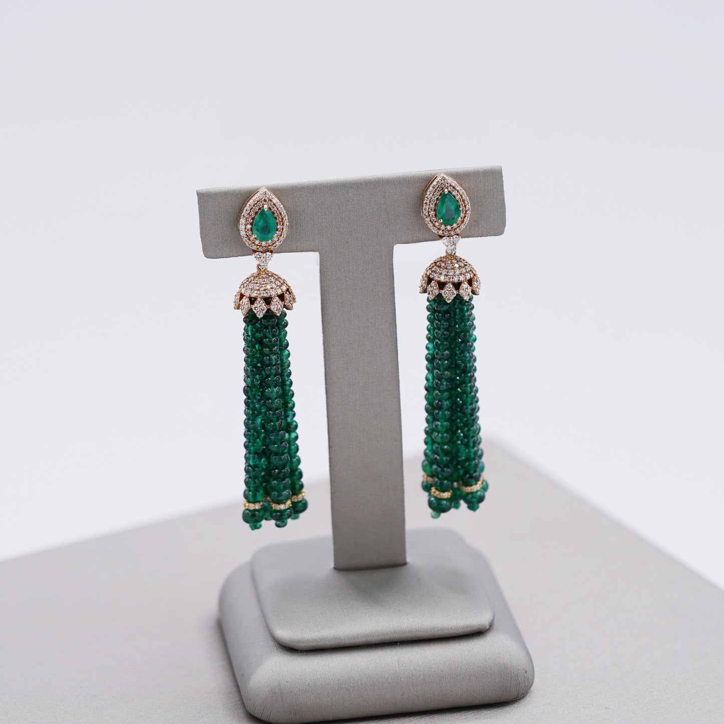 Emerald Tassel Beads Earrings