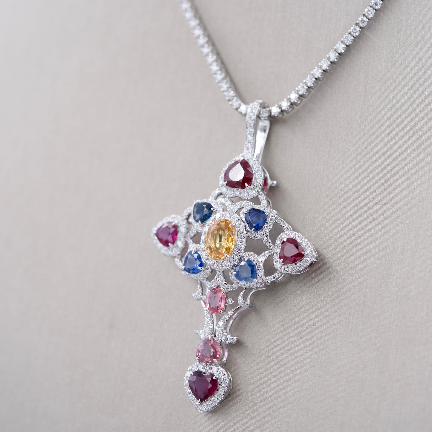 Coloured Sapphires Cross Pendant