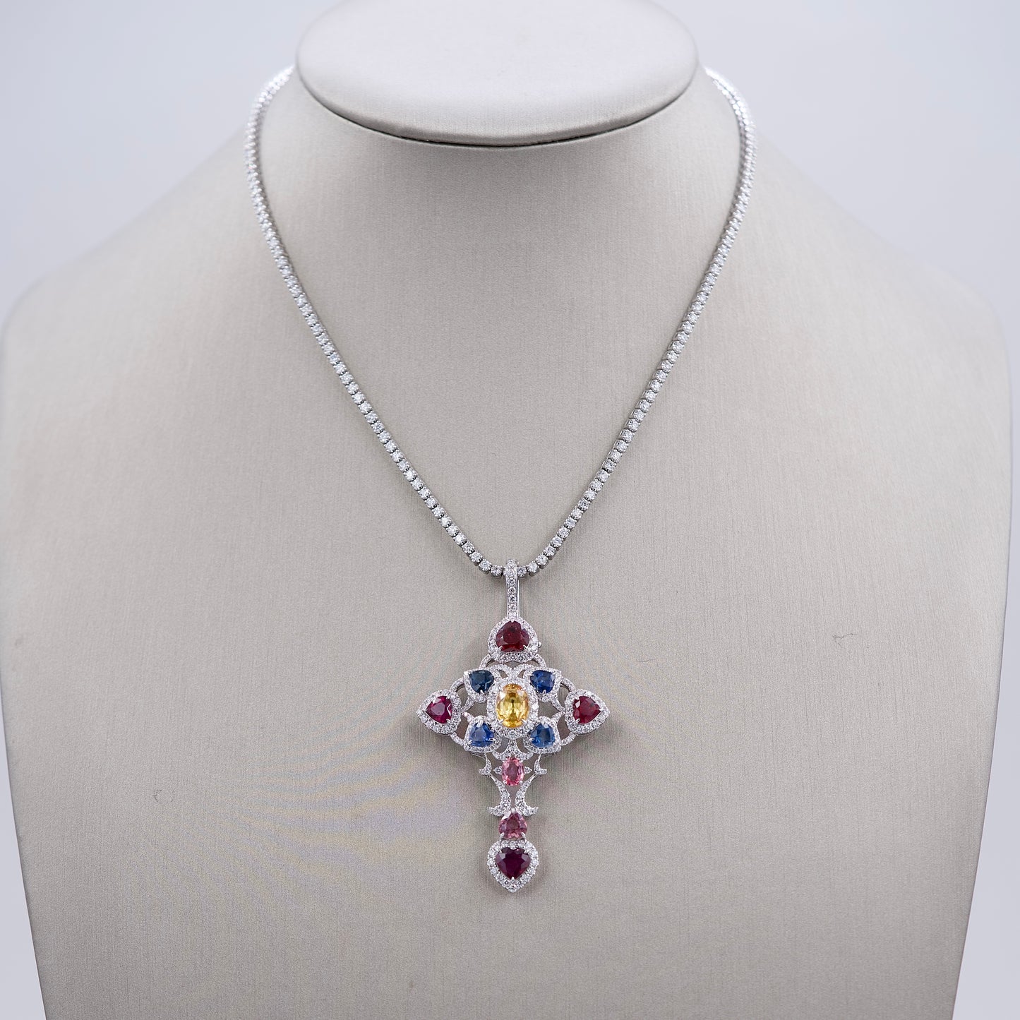 Coloured Sapphires Cross Pendant
