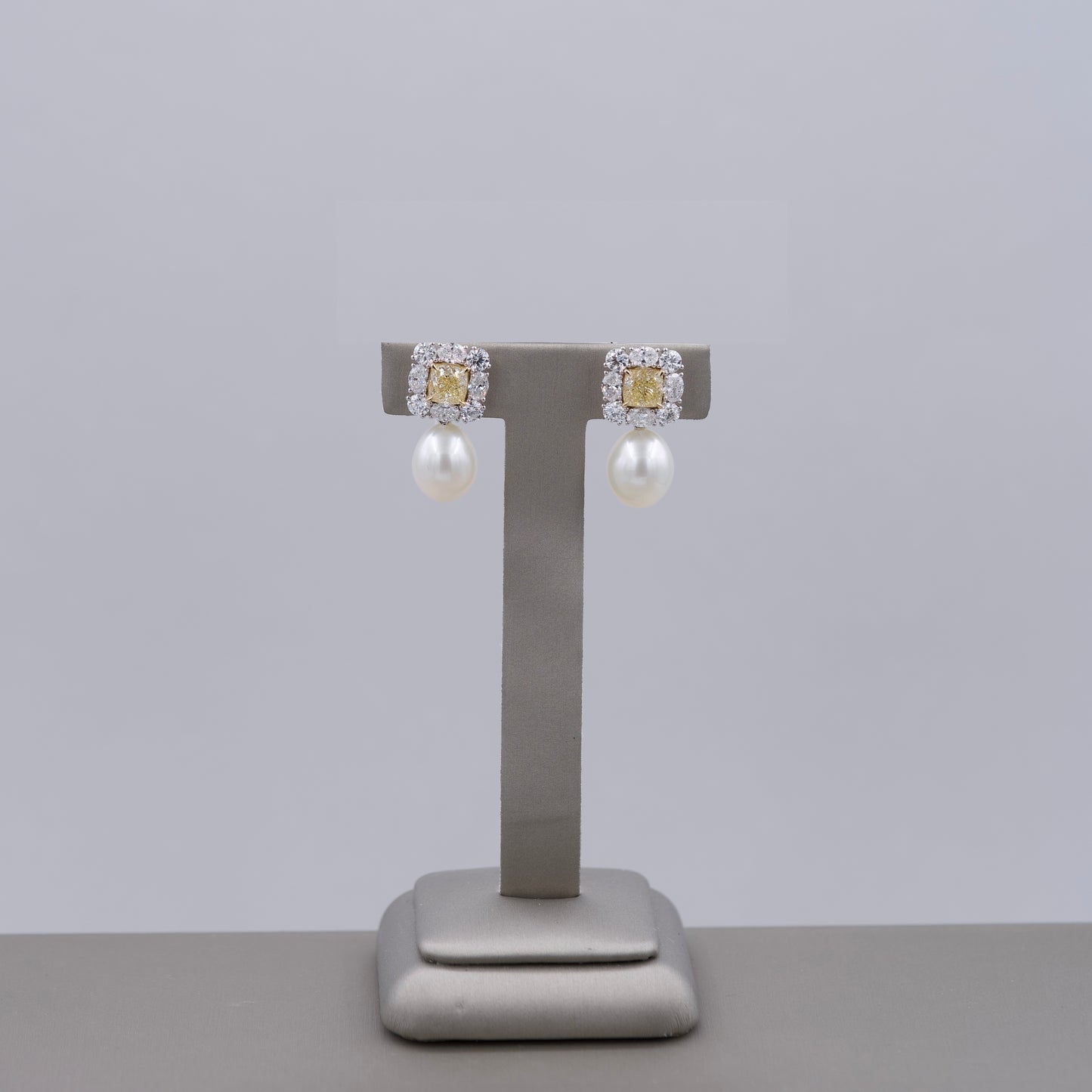 Yellow Diamond With Pearl Earrings
