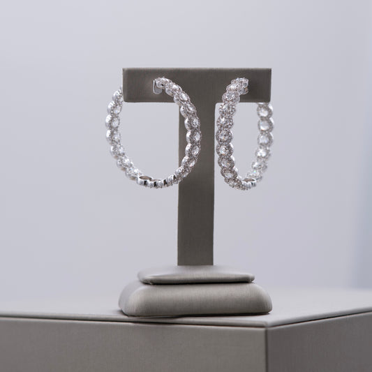 Round Halo Diamond Hoop Earrings