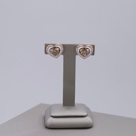 Etho Maria White Ceramic / Diamonds / Rose Gold Heart Earrings