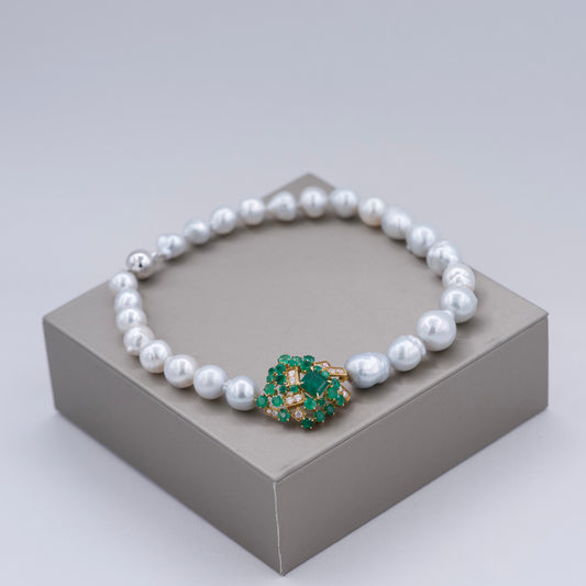 Emerald Clasp & Baroque South Sea Pearl Necklace