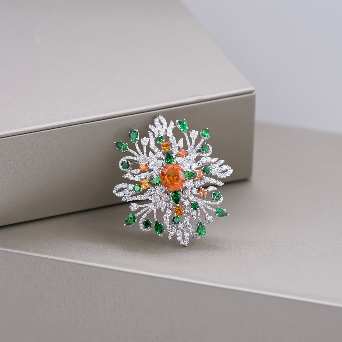 Orange & Tsavorite Brooch