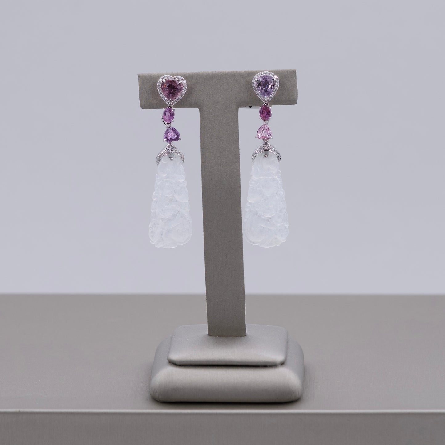 White Jade Earrings & Sapphires