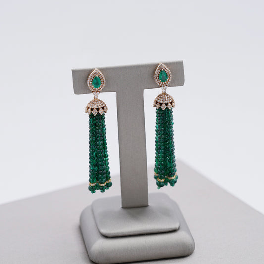 Emerald Tassel Beads Earrings