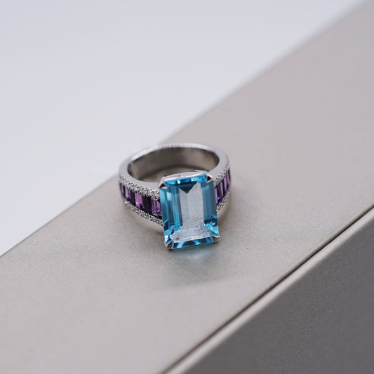 Blue Topaz & Amethyst Ring