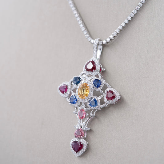 Coloured Sapphires Cross Pendant