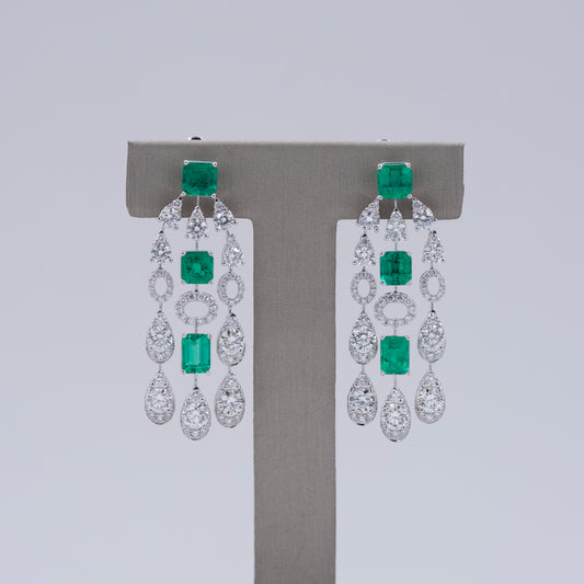 Emeralds & Diamonds Dangling Earrings