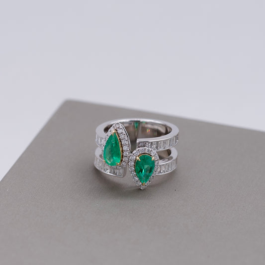 Double Emerald Teardrop Ring
